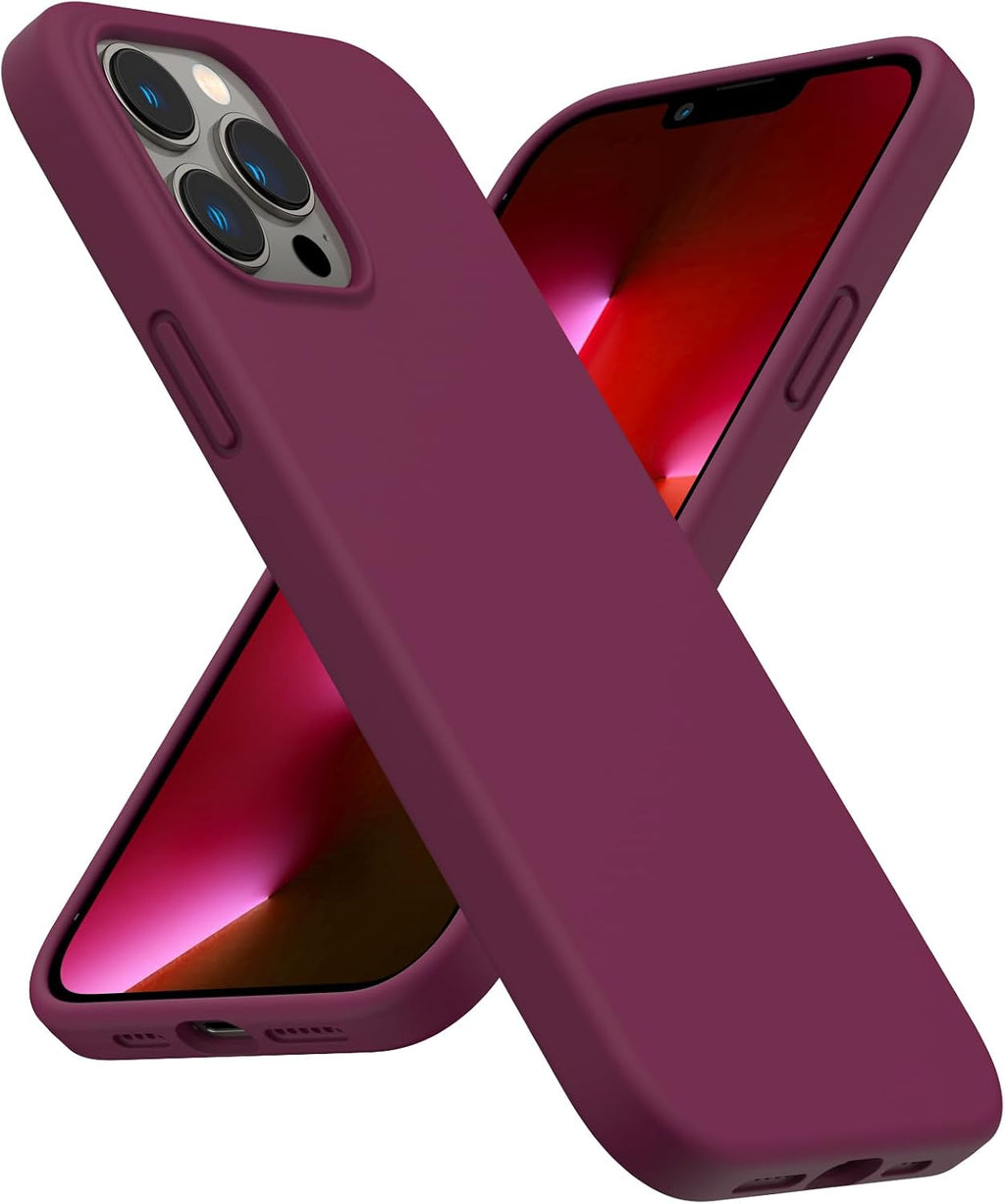 Shockproof Liquid Silicone Designed for Iphone 13 Pro Max Case 6.7", Gel Rubber Comprehensive Protection Anti-Shock Cover Drop Protection 6.7Inch-Wine Red
