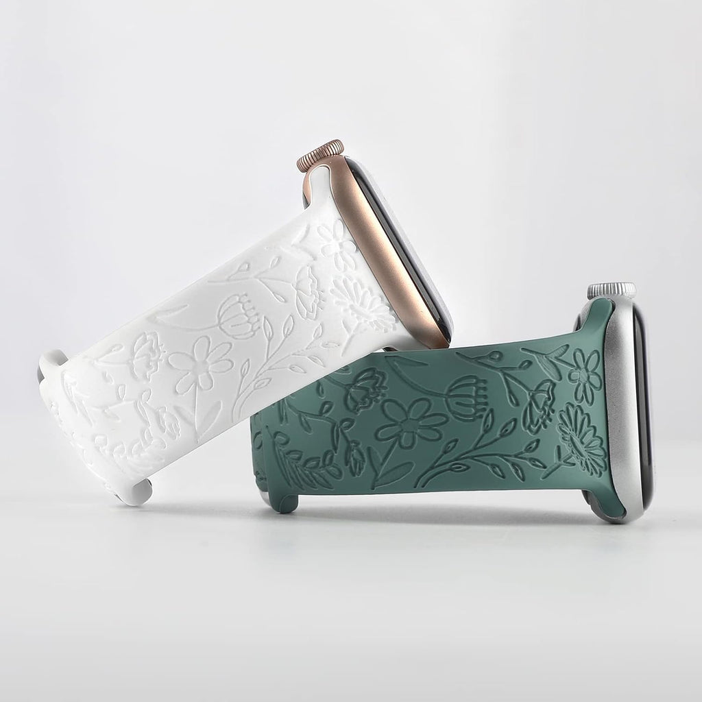 2 Pack Flower Engraved Sport Strap for Apple Watch Bands 38Mm 40Mm 41Mm