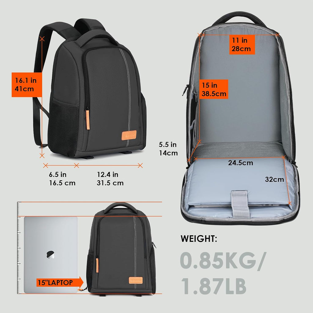 Camera Backpack for Photographers Compact 15L, TB04 Black
