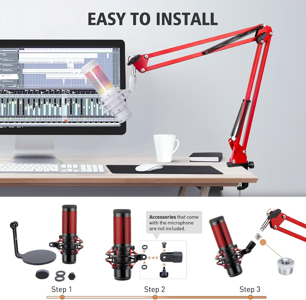 Hyperx Quadcast Boom Arm - Upgraded Red Boom Arm with Windscreen, Sound Insulation and Noise Reduction, Hyperx Quadcast Microphone Arm with 3/8" to 5/8" Adapter