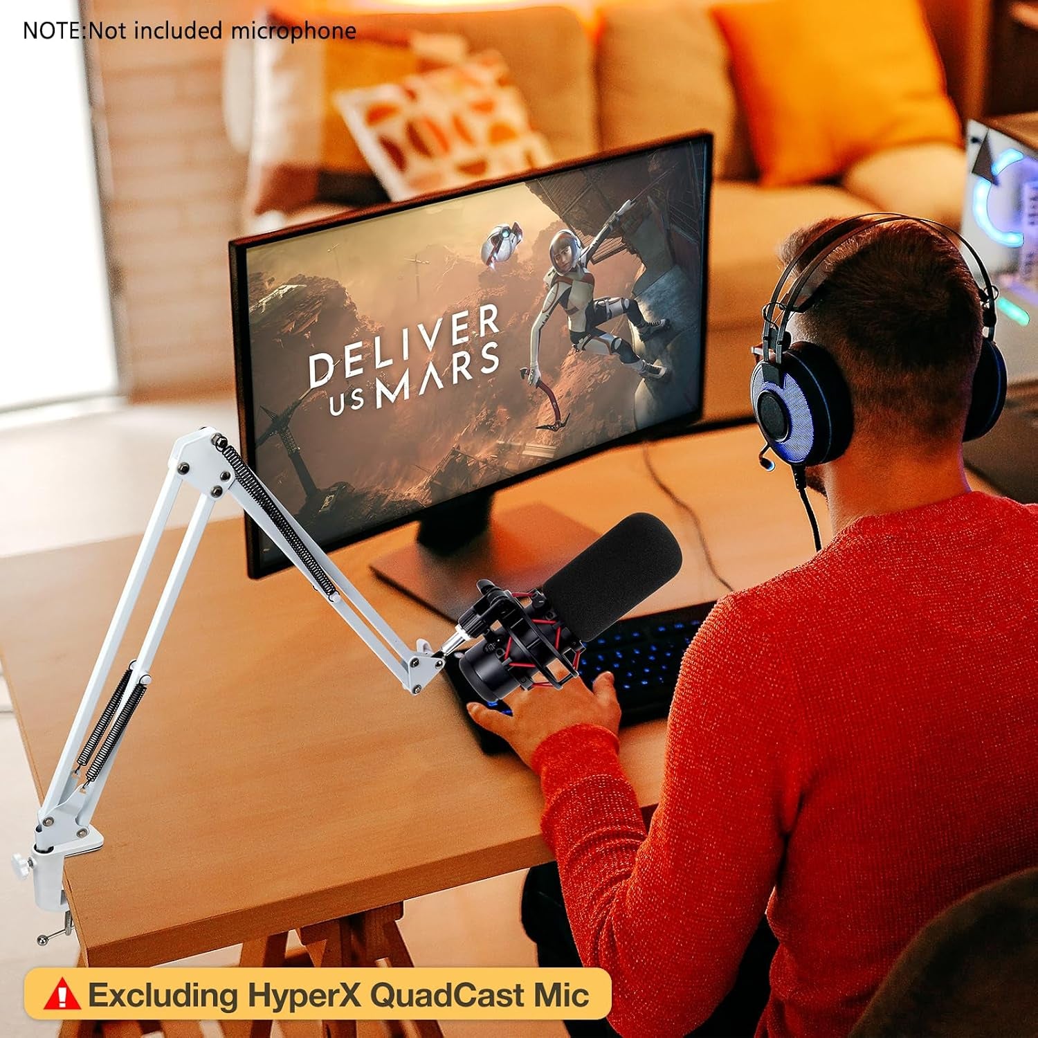 For Hyperx Quadcast S White Boom Arm - White Mic Arm Compatible with Hyper X Quadcast, Microphone Boom Arm with Pop Filter, Improve Sound Quality, Mic Boom Arm for Hyperx Quadcast by