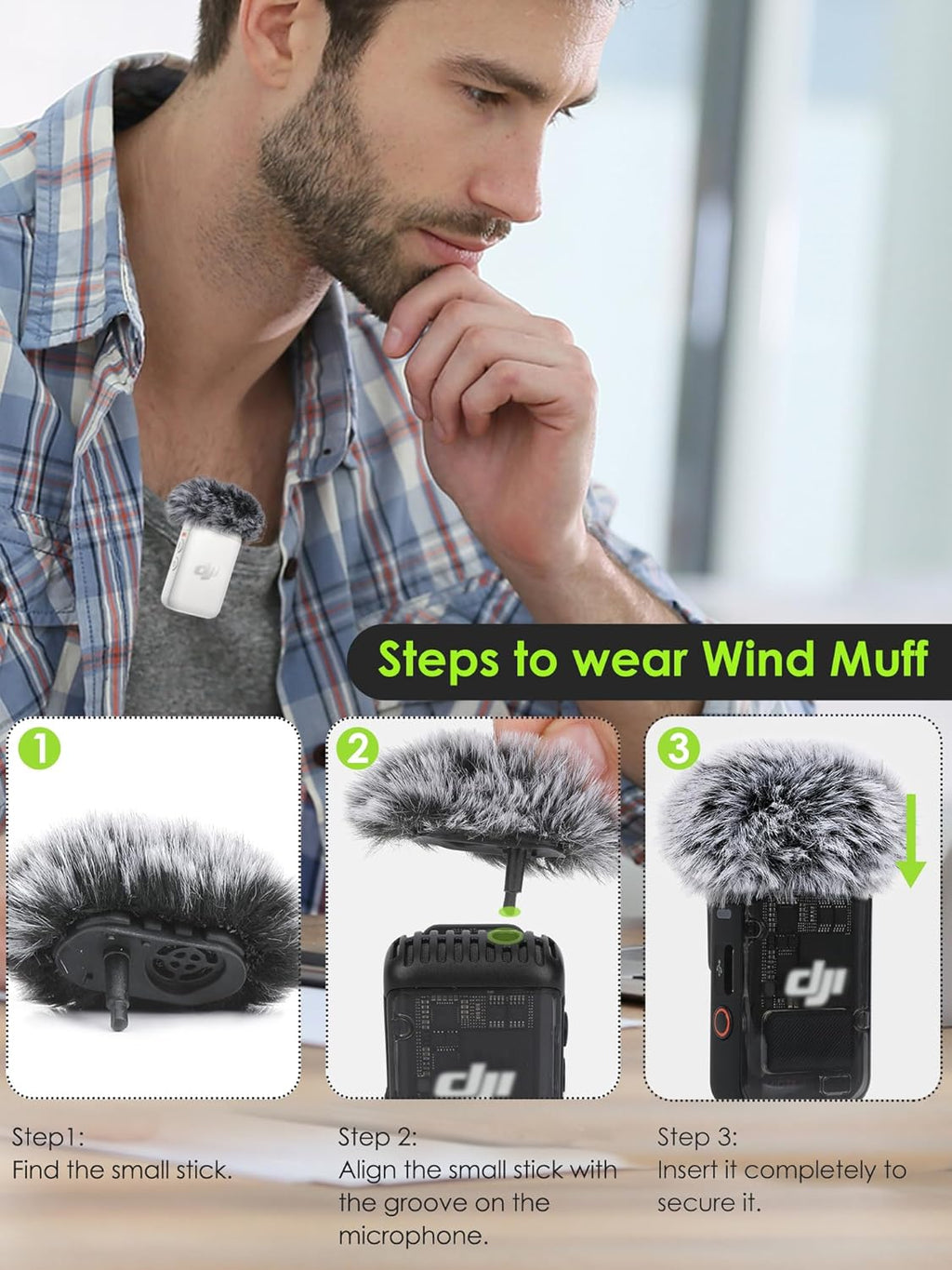 Mic Windscreen for DJI MIC 2, Furry Mic Cover Pop Filter Reduce Background Noise, 2 Packs (Not for DJI MIC 1)