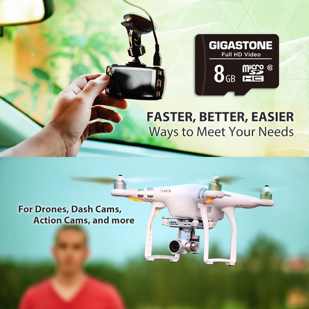 8GB Micro SD Card 10-Pack, Full HD Video, Surveillance Security Cam Action Camera Drone, 80Mb/S Micro SDHC Class 10