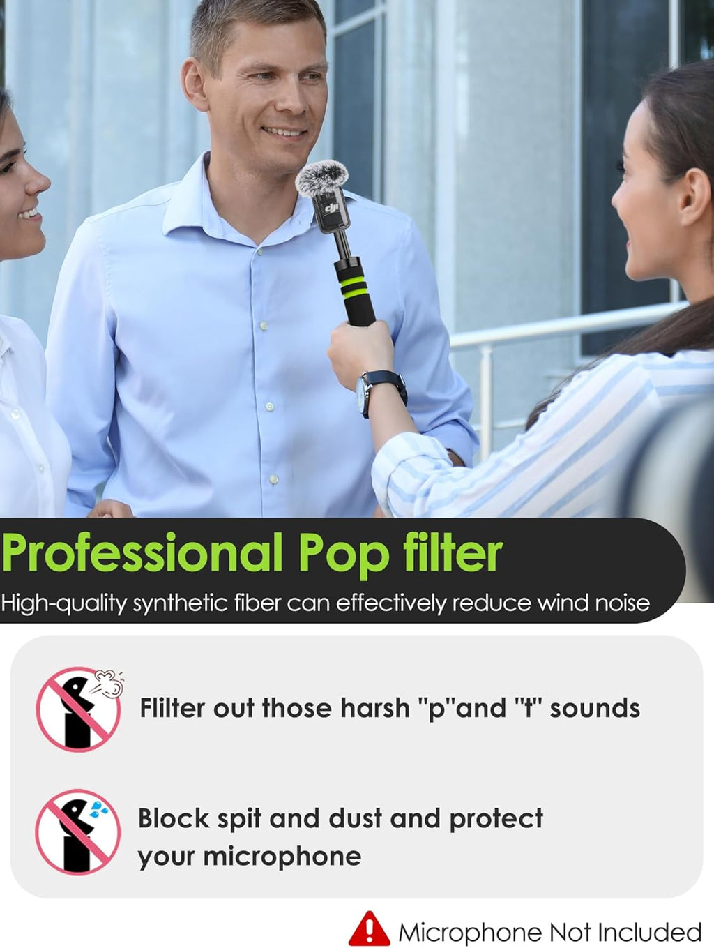 Mic Windscreen for DJI MIC 2, Furry Mic Cover Pop Filter Reduce Background Noise, 2 Packs (Not for DJI MIC 1)
