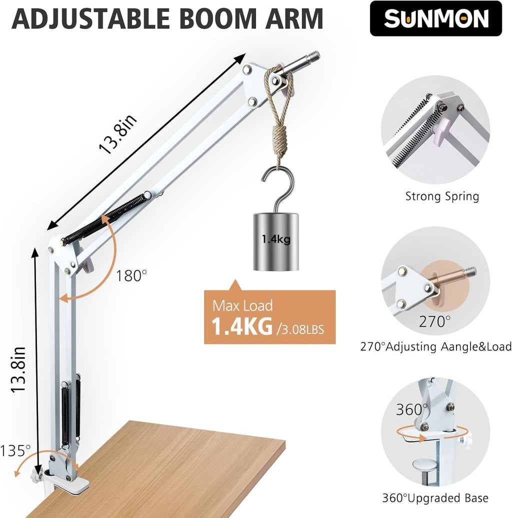 For Hyperx Quadcast S White Boom Arm - White Mic Arm Compatible with Hyper X Quadcast, Microphone Boom Arm with Pop Filter, Improve Sound Quality, Mic Boom Arm for Hyperx Quadcast by