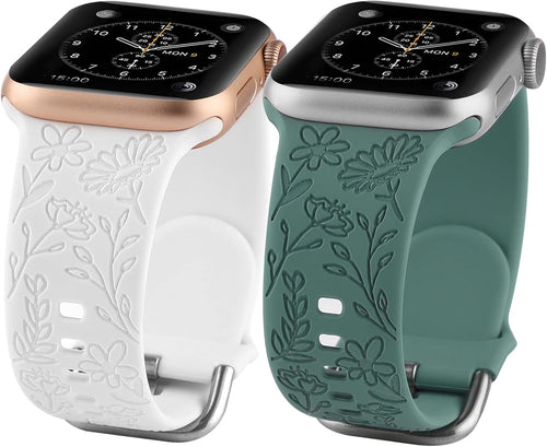 2 Pack Flower Engraved Sport Strap for Apple Watch Bands 38Mm 40Mm 41Mm