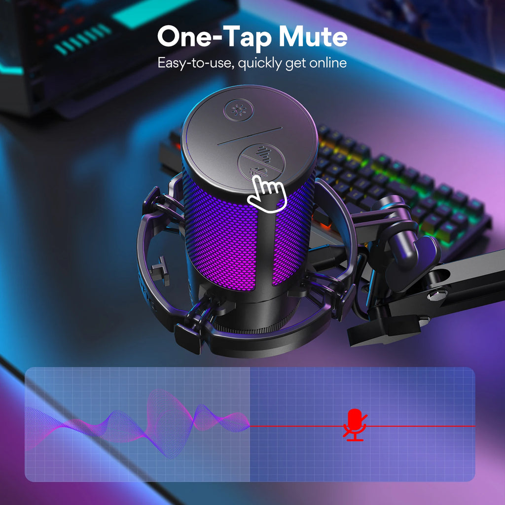 DGM20S USB Microphone Gaming Mic Condenser Mic RGB USB Mic with Mic Gain and Noise Reduction Software for Gaming Recordin