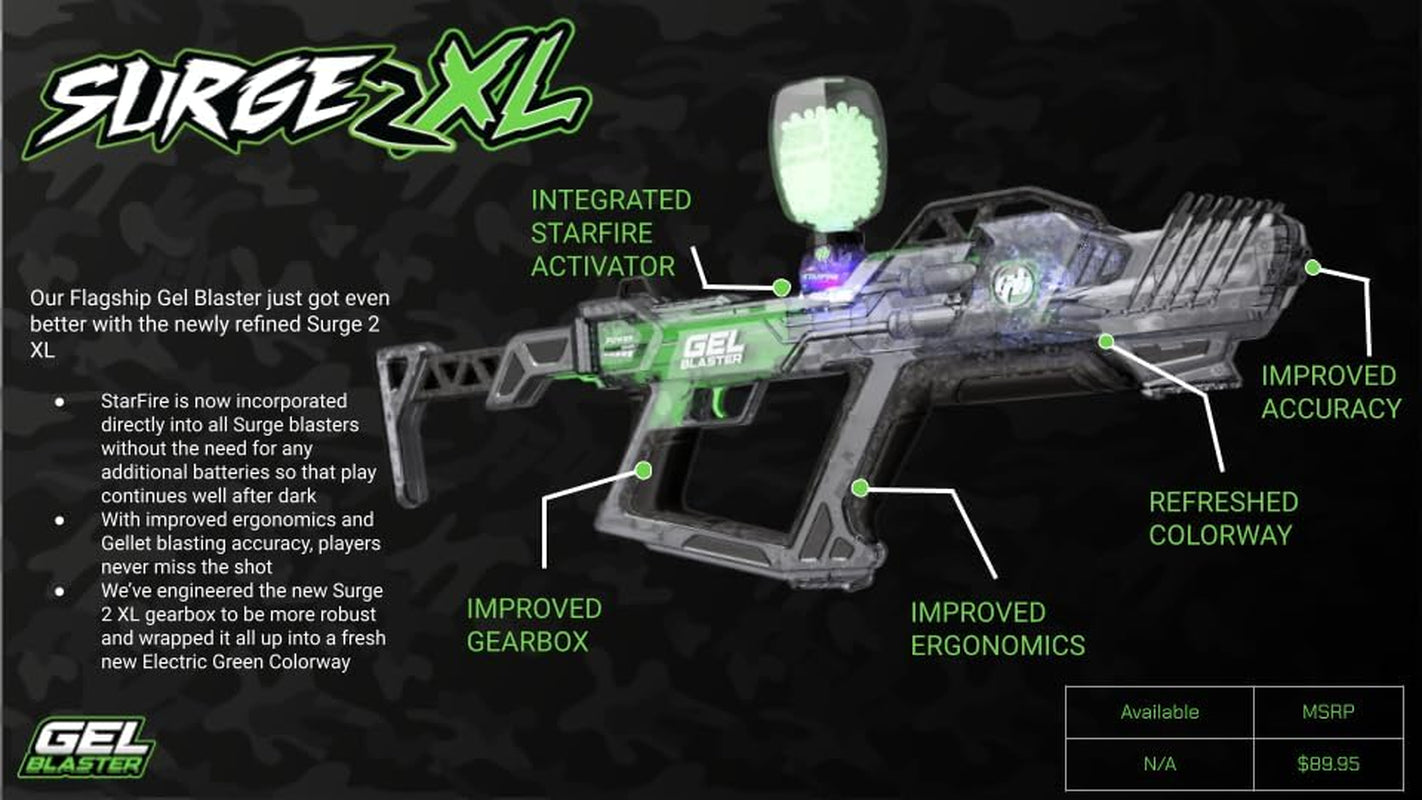 Surge XL 2 with Built-In Starfire Glow Activator – Upgraded Gelblaster Toy with 150+ Foot Range – Water Bead Ammo – Semi & Full Auto Modes – Glows in the Dark – 180-250 FPS – Ages 14+