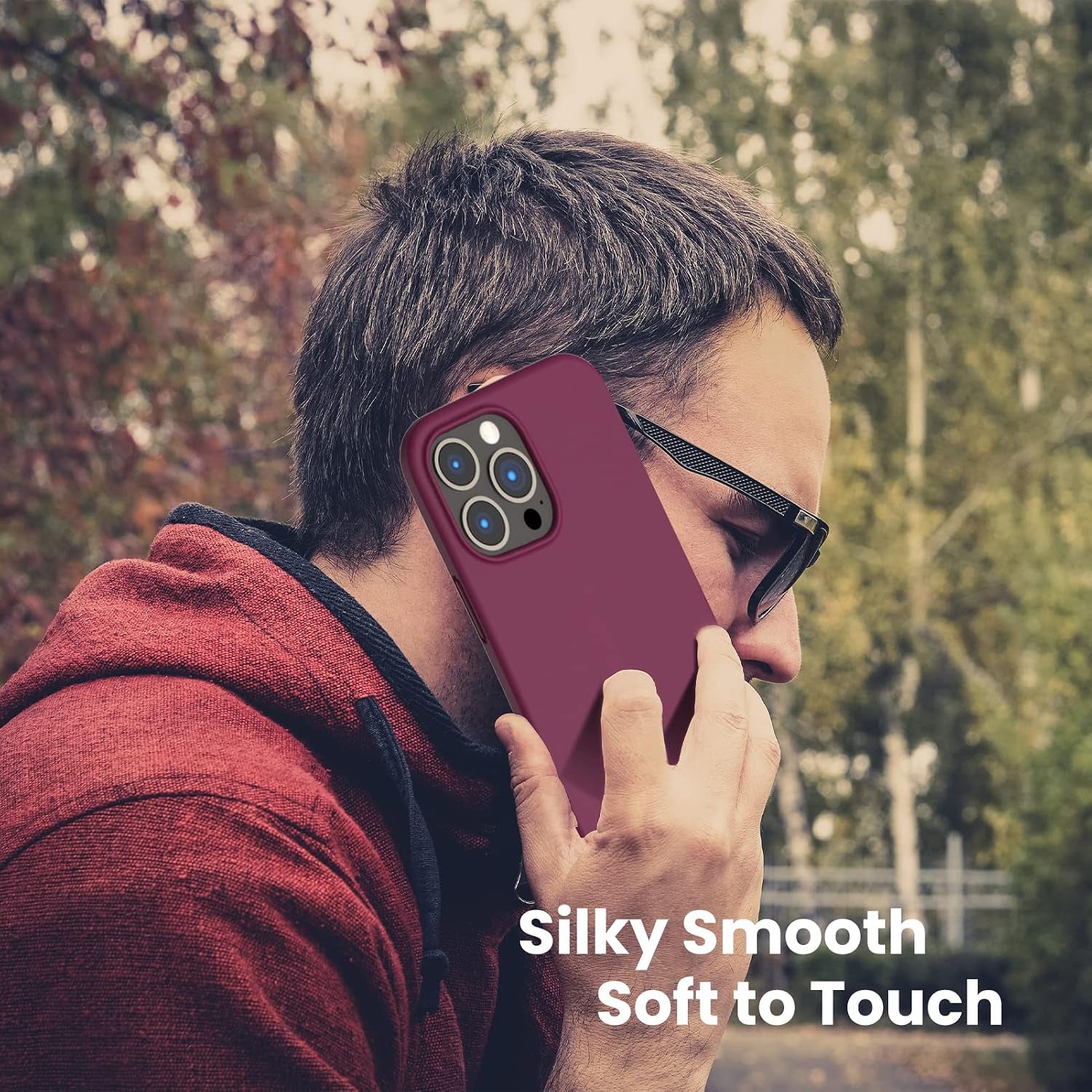 Shockproof Liquid Silicone Designed for Iphone 13 Pro Max Case 6.7", Gel Rubber Comprehensive Protection Anti-Shock Cover Drop Protection 6.7Inch-Wine Red
