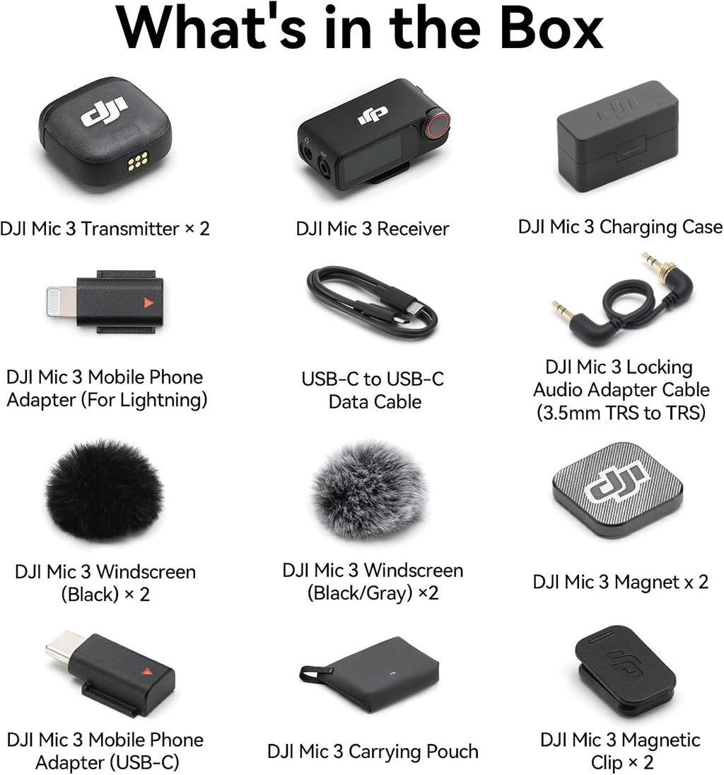 DJI Mic 3 (2 TX + 1 RX + Charging Case) + Lightning Adapter