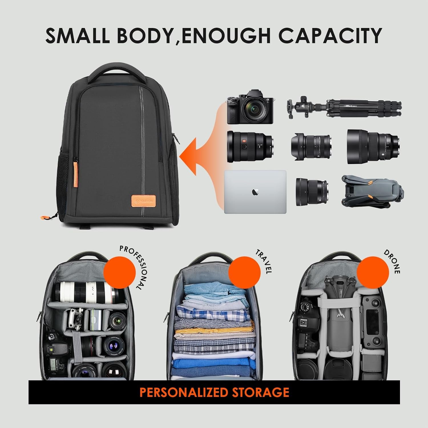 Camera Backpack for Photographers Compact 15L, TB04 Black