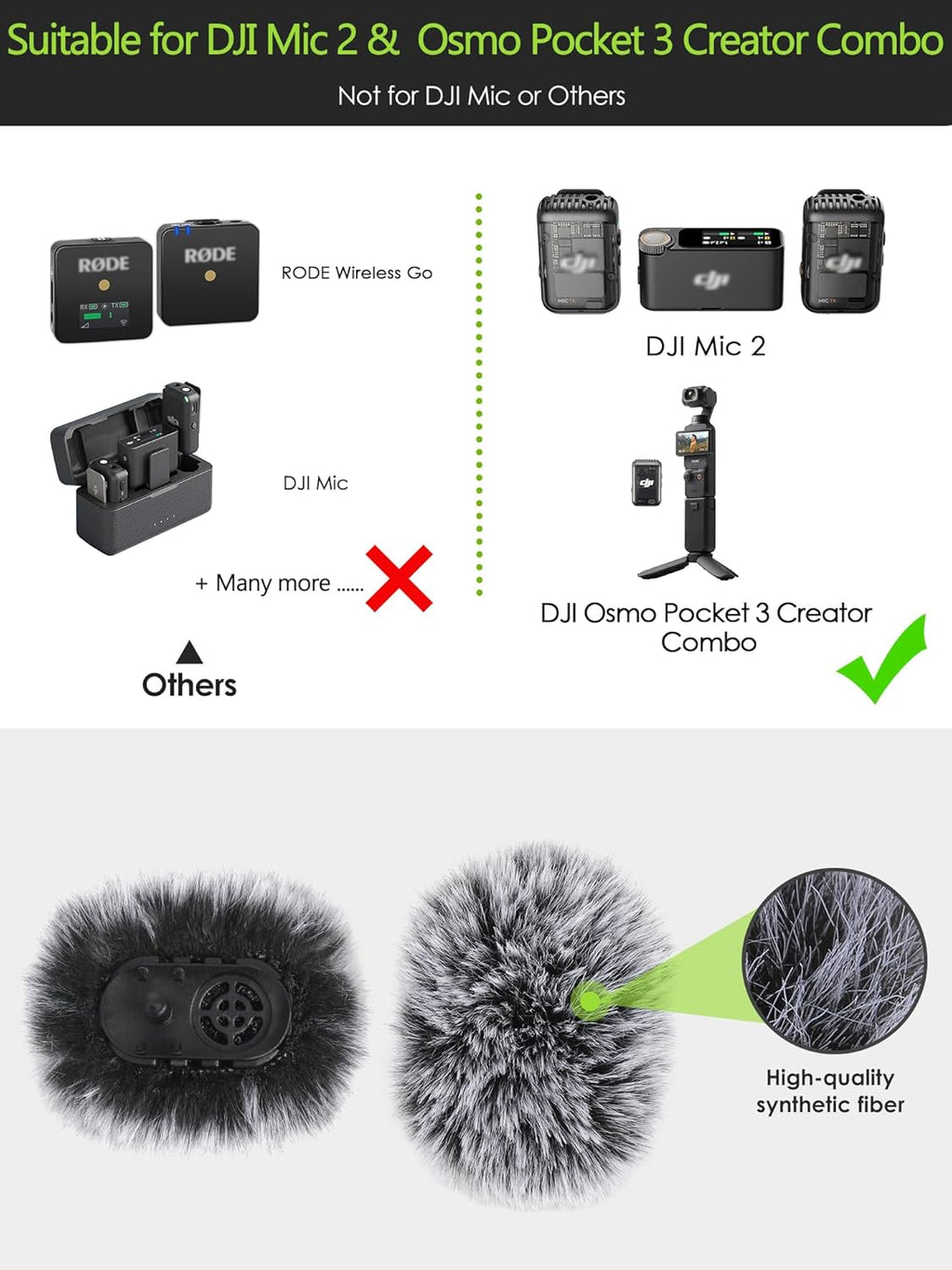 Mic Windscreen for DJI MIC 2, Furry Mic Cover Pop Filter Reduce Background Noise, 2 Packs (Not for DJI MIC 1)