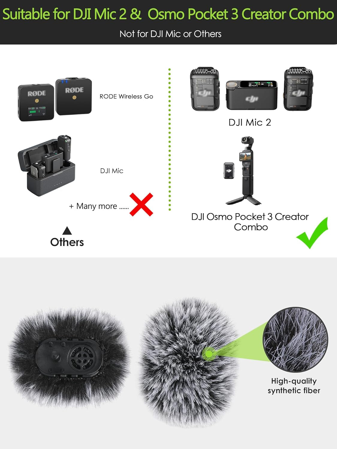 Mic Windscreen for DJI MIC 2, Furry Mic Cover Pop Filter Reduce Background Noise, 2 Packs (Not for DJI MIC 1)