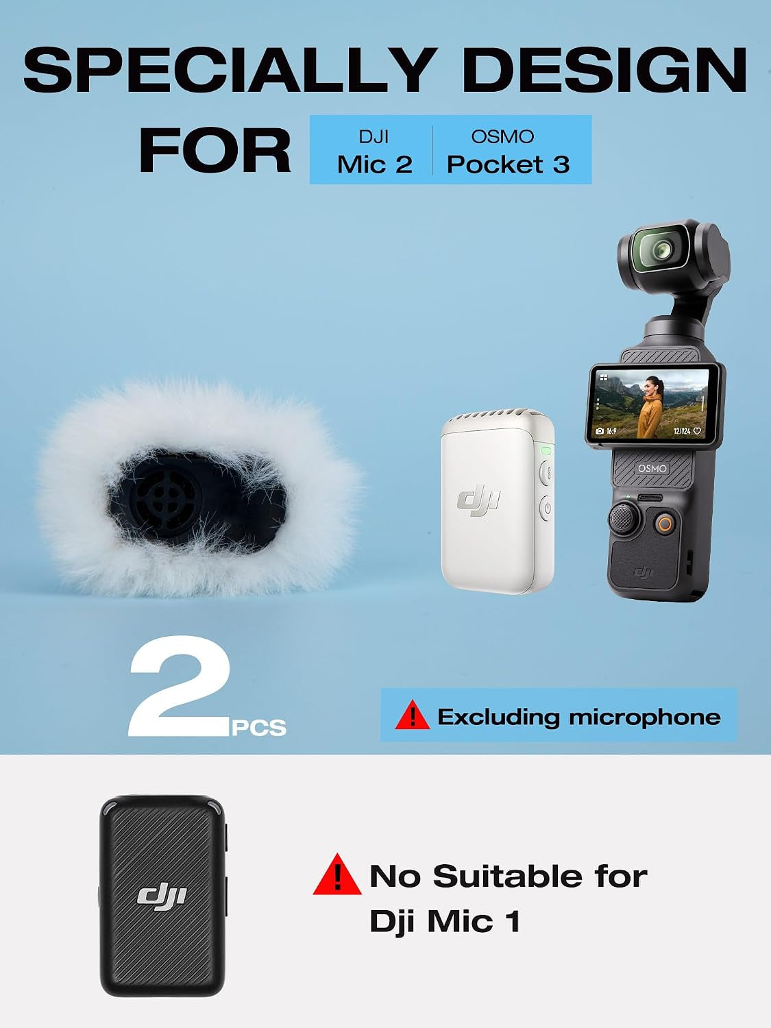 DJI Mic 2 Pop Filter - White DJI Wireless Microphone Outdoor Mic Cover Muff Pop Filter Noise Reduction, Mic Covers for DJI Microphone Wireless(2 PC)