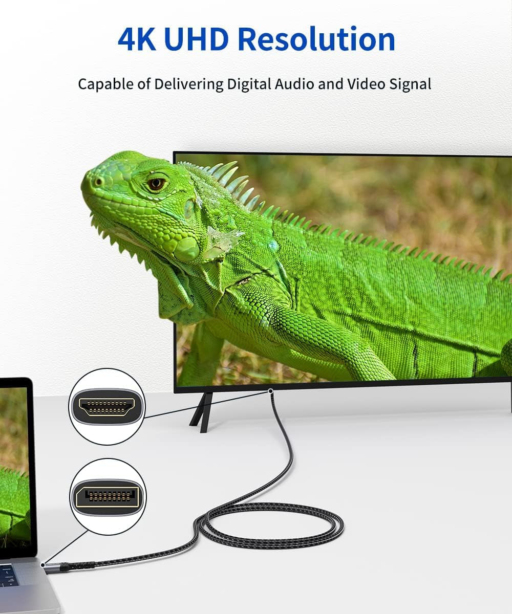 Displayport to HDMI Cable 10FT 4K@30Hz, DP Source to HDMI Display,Uhd