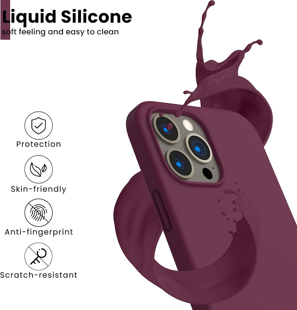 Shockproof Liquid Silicone Designed for Iphone 13 Pro Max Case 6.7", Gel Rubber Comprehensive Protection Anti-Shock Cover Drop Protection 6.7Inch-Wine Red