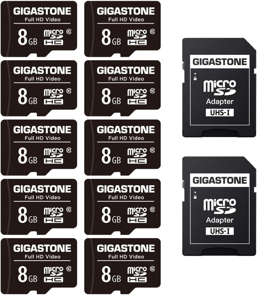 8GB Micro SD Card 10-Pack, Full HD Video, Surveillance Security Cam Action Camera Drone, 80Mb/S Micro SDHC Class 10