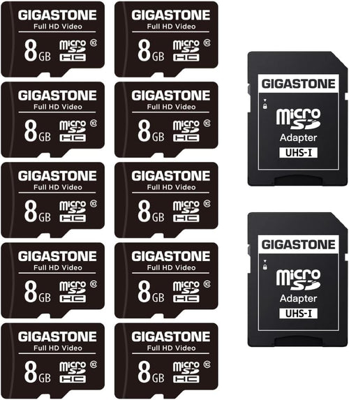 8GB Micro SD Card 10-Pack, Full HD Video, Surveillance Security Cam Action Camera Drone, 80Mb/S Micro SDHC Class 10