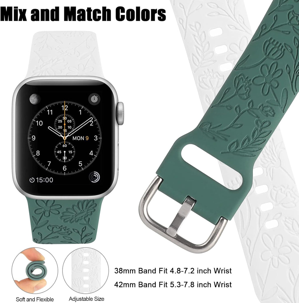 2 Pack Flower Engraved Sport Strap for Apple Watch Bands 38Mm 40Mm 41Mm