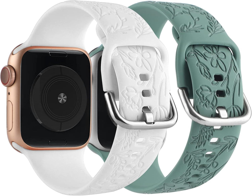 2 Pack Flower Engraved Sport Strap for Apple Watch Bands 38Mm 40Mm 41Mm