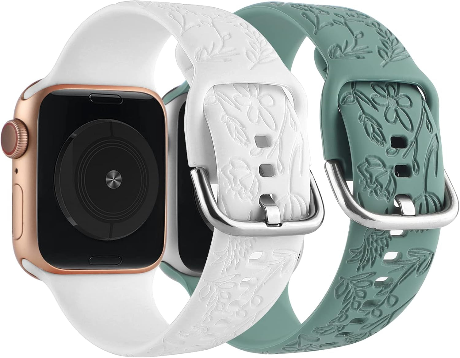 2 Pack Flower Engraved Sport Strap for Apple Watch Bands 38Mm 40Mm 41Mm