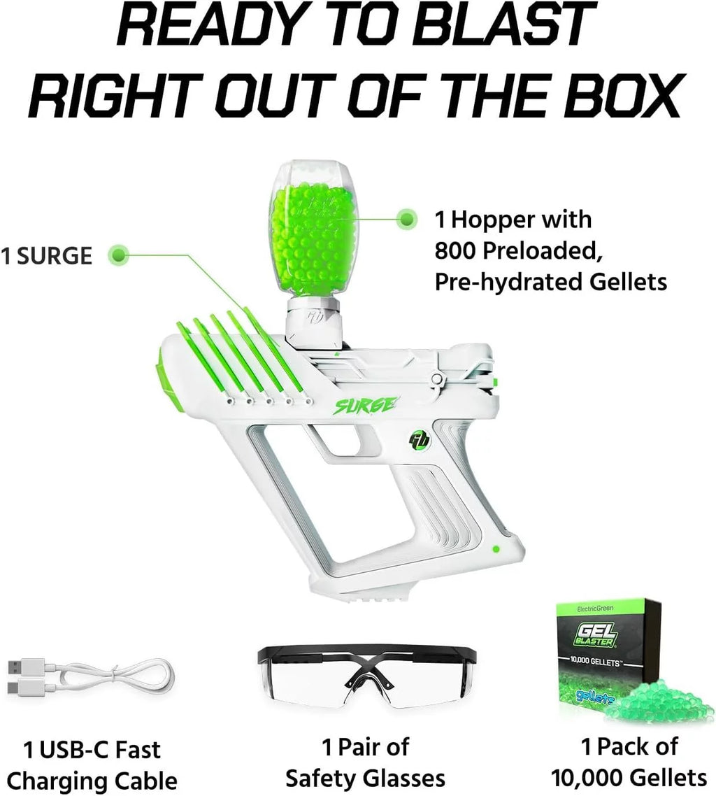 Surge 2-Blast Mode Water Bead Blaster, Extended 100+ Foot Range + 10K Gellets