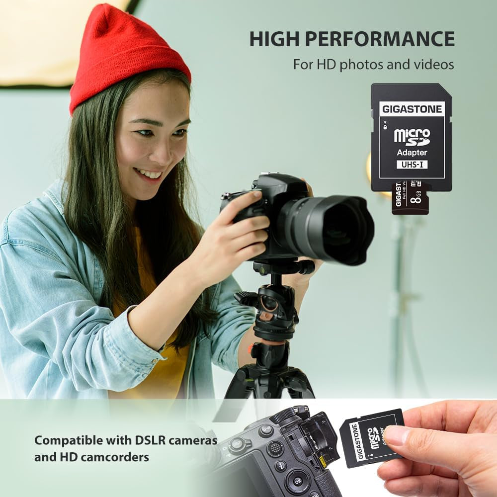 8GB Micro SD Card 10-Pack, Full HD Video, Surveillance Security Cam Action Camera Drone, 80Mb/S Micro SDHC Class 10