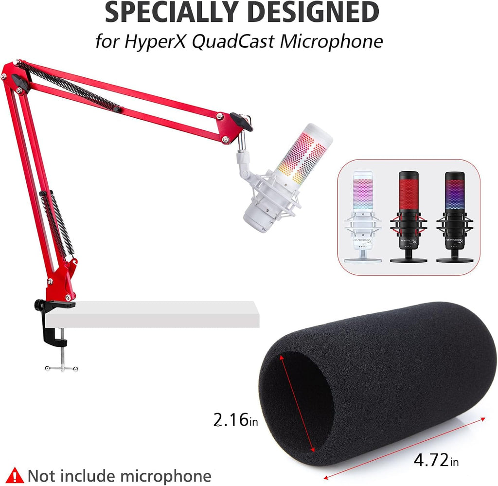 Hyperx Quadcast Boom Arm - Upgraded Red Boom Arm with Windscreen, Sound Insulation and Noise Reduction, Hyperx Quadcast Microphone Arm with 3/8" to 5/8" Adapter