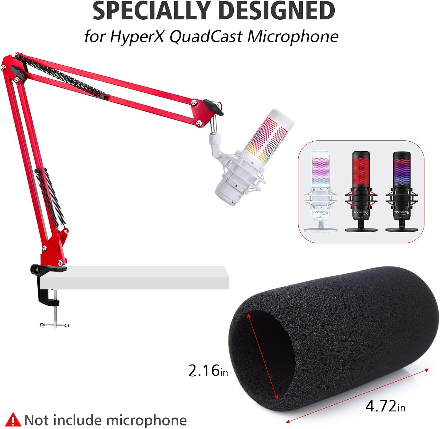 Hyperx Quadcast Boom Arm - Upgraded Red Boom Arm with Windscreen, Sound Insulation and Noise Reduction, Hyperx Quadcast Microphone Arm with 3/8" to 5/8" Adapter