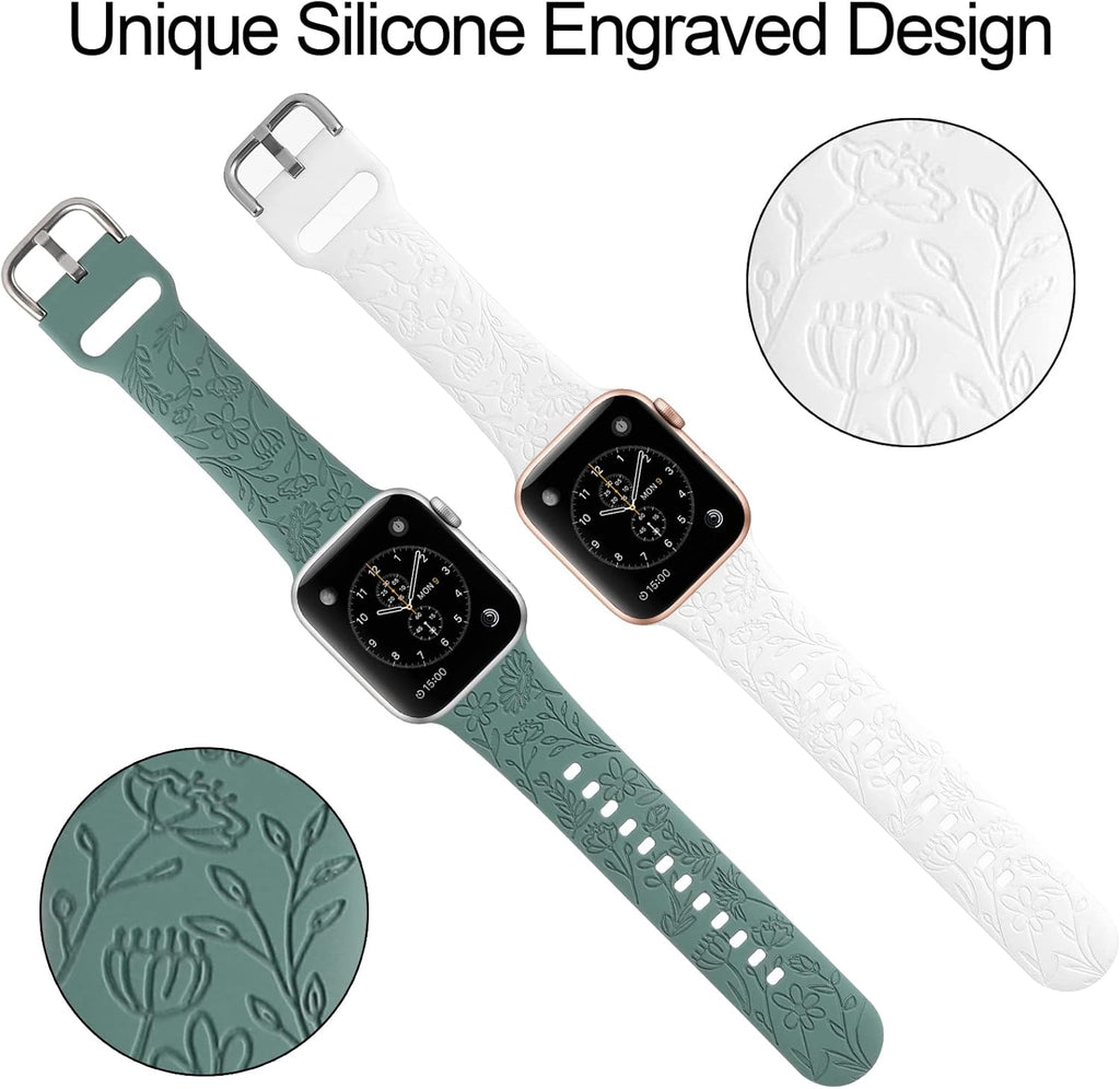 2 Pack Flower Engraved Sport Strap for Apple Watch Bands 38Mm 40Mm 41Mm