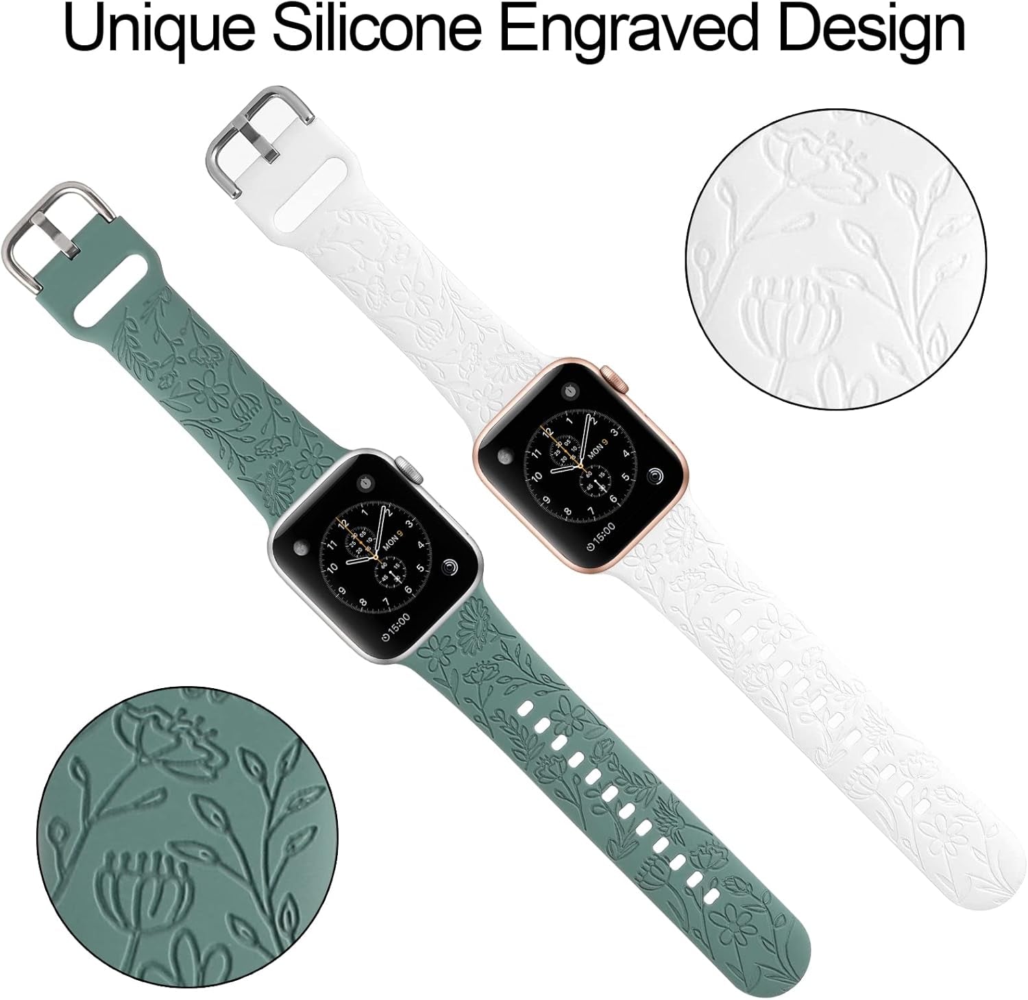 2 Pack Flower Engraved Sport Strap for Apple Watch Bands 38Mm 40Mm 41Mm